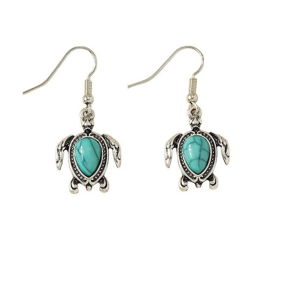 Turtle Turquoise Silver-plated Drop Earrings Turtle Design Silver Earrings 🐢 - Picture 1 of 6